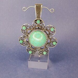 Antique Style Faux Turquoise Pendant & Scarf Clip Southwestern Chunky